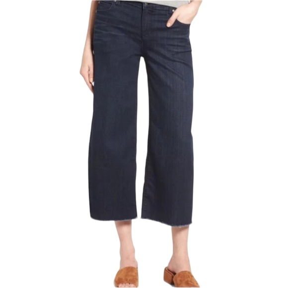 Eileen Fisher Cropped Wide Leg Frayed Hem Jeans - Picture 1 of 9